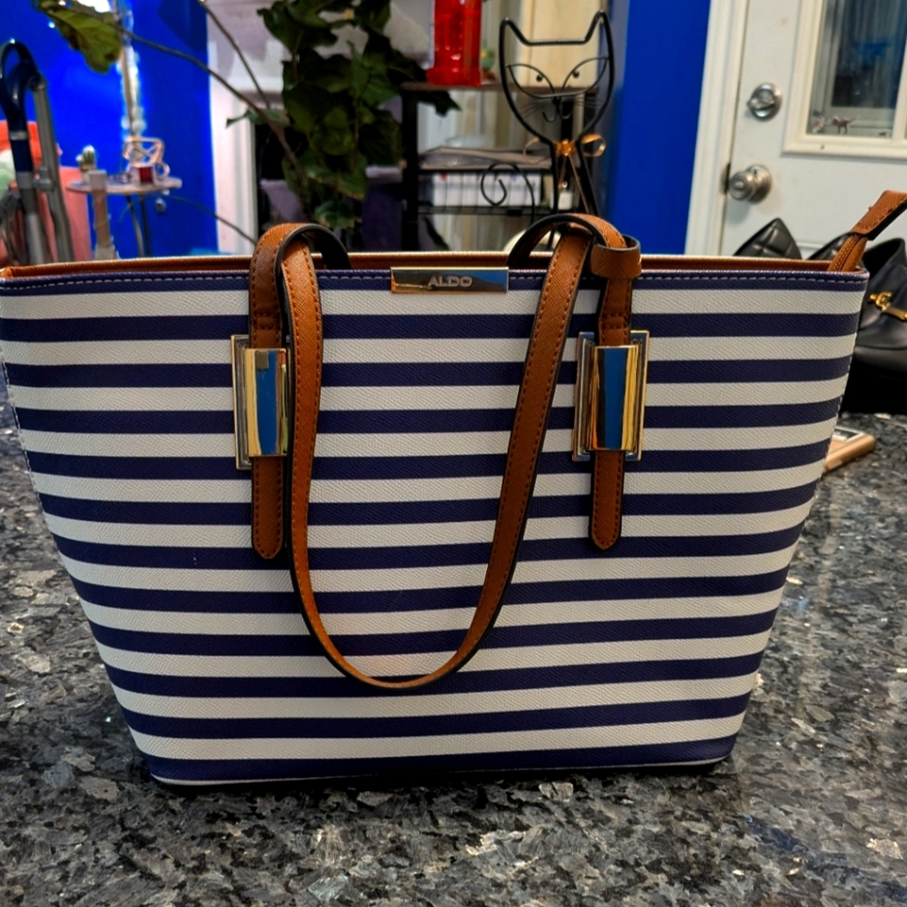 Aldo Blue and White Striped Women's Bag